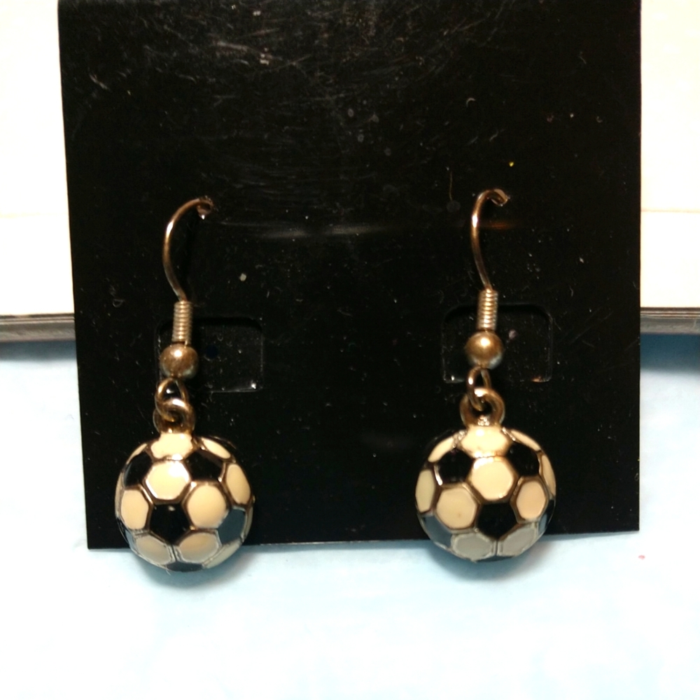 Soccer Ball Earrings French Wires Black/ White New